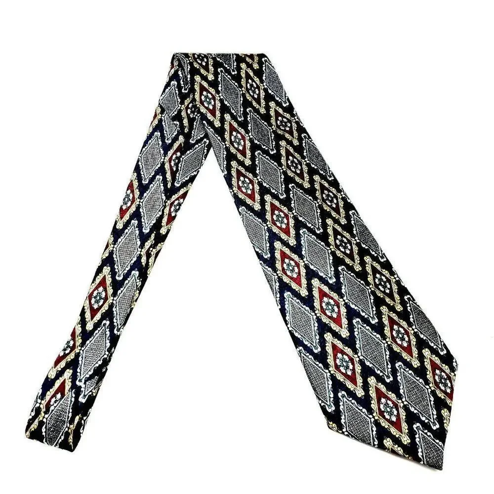 Pierre Cardin Silk Tie‎ Print Blue Geometric Short Wide